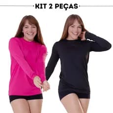 Kit 2 camisa uv feminina térmica segunda pele camiseta manga longa malha fria