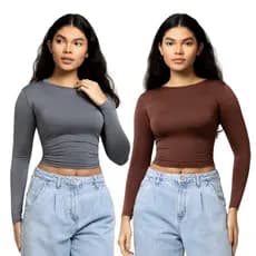 Kit 2 Blusa Feminina Manga Longa Blusinha Manga Comprida Ajuste Perfeito Baby Tee