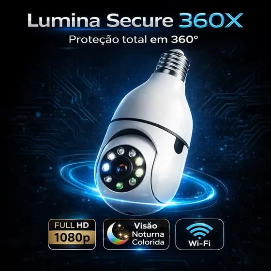 Câmera Lâmpada WiFi 360° Full HD 1080p Visão Noturna Colorida Lumina Secure 360X Segurança IP