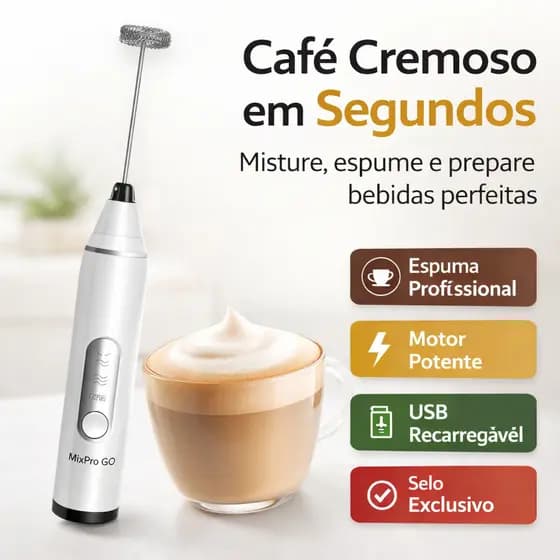 Mini Mixer Elétrico Portátil Recarregável USB MixPro Go Espumador de Leite Café Shake