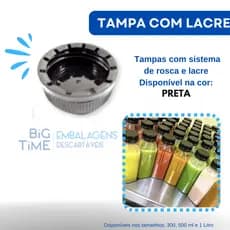 Garrafa Plástica PET 1 Litro Transparente com Tampa/Lacre na cor Preta - Para sucos, vitaminas, detox