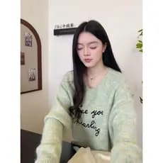 Verde Retro pulôver solto macio ceroso camisola exterior Wear estilo preguiçoso High-End sentir feminino outono inverno