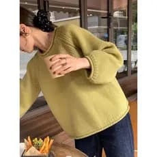 Estilo francês solto pulôver cor sólida camisola outono inverno novo estilo leite estilo preguiçoso lã grossa Curling ca