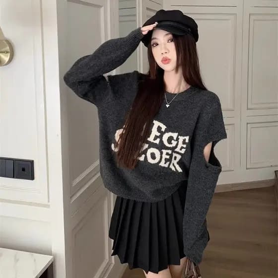 Design nicho carta fora do ombro camisola curta primavera versão coreana novo estilo cintura alta pulôver moda