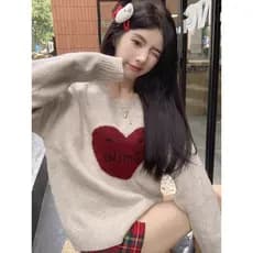 Estilo coreano cor combinando carta de amor pulôver camisola feminina outono inverno novo estilo elegante redução de ida