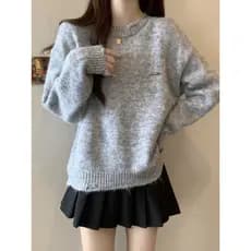 Suéter feminino outono inverno estilo preguiçoso rasgado com aparência mais fina e fundo interno de malha