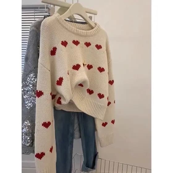 Moda amor impresso camisola feminina outono inverno novo estilo curto em torno do pescoço manga longa pulôver camisola