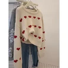 Moda amor impresso camisola feminina outono inverno novo estilo curto em torno do pescoço manga longa pulôver camisola
