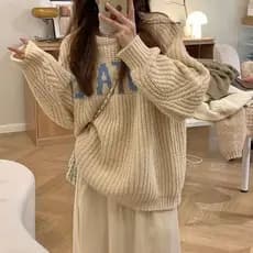Solto estilo preguiçoso camisola feminina primavera outono novo estilo cobrindo peido Retro carta pulôver macio ceroso t