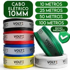 Fio Elétrico 10mm Cabo Flexível Rolo Com 10 25 50 e 100 Metros Anti-chamas 750v