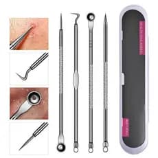 Kit Acne Espinha Removedor De Cravos Profissional 4 Pçs de Ponta Dupla com Pinça/Extrator/Agulha