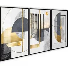 Quadros Decorativos Sala Quarto Geométrico Linhas De Ouro 60X40