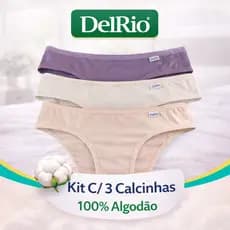 Kit C/ 3 Calcinhas Del Rio Algodão  Basic Cotton Confortável Reforçada Promoção