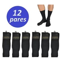 Kit 12 Pares Meia Social Masculina Poliamida Cano Longo Preta Calcanhar Verdadeiro 38 ao 44