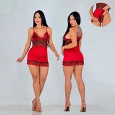 Camisola Feminina Em V Alça Ajustável e Calcinha Microfibra