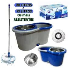 Mop Giratorio Cesto Inox 13 Litros Esfregao Balde Mope 360° Rodo de Limpeza Profissional Esfregao  Balde 8 Litros