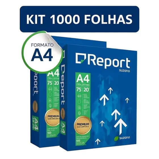 Papel A4 500 Folhas 75g kit 1000. Resma de Papel Sulfite Report Branco Premium Impressão Cópia Xeróx Caixa Atacado Promo