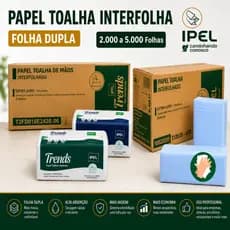 Papel Toalha Interfolha Atacado 100% Celulose Folha Dupla Ipel 22,5cm x 20,5cm Secar Mãos Caixa 2000 a 5000 Folhas Luxo