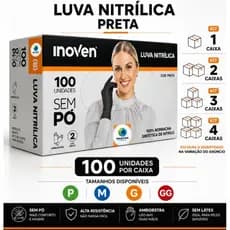 Luva Nitrilica Preta Sem Pó Descartavel Caixa 100 un Inoven Borracha P M G Pequena Media Grande Procediment Profissional