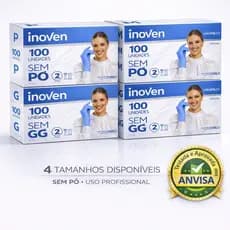 Luva Nitrilica  Azul Sem Pó Descartavel Caixa 100 un Inoven Borracha P M G Pequena Media Grande Procediment Profissional