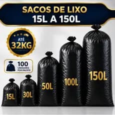 Saco de lixo 100un Tamanhos 15 30 50 100 150 Litros Reforçado Resistente Grande Médio Pequeno Econômico com 100 Unidades