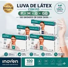 Luva Latex Pó Talco Descartavel Caixa 100un Kit Inoven Borracha PP P M G Pequena Media Grande Procedimento Profissional