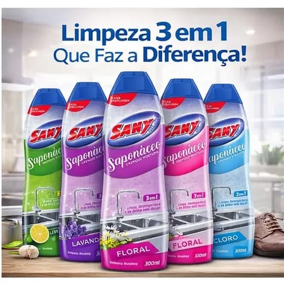 Saponáceo Sapólio Cremoso Sany 300ml Limpeza Pesada Limpa Inox Fogão Banheiro - Kit Floral Limão Lavanda Cloro Brilha Al