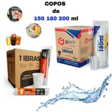 Copo Descartável 180 ml 150 ml 200 ml Plástico Transparente Branco Kit Atacado Caixa 1000 2000 2500 Água Café Suco PS