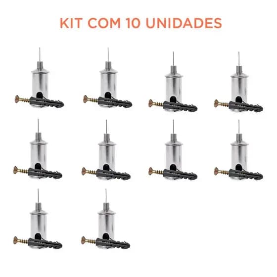 Kit 10 Prensa Cabo De Aço 2mm Luminaria De Teto Pendente Inox Suporte Fio Cabeamento Decorativo Preto LED Inox Aço Silve