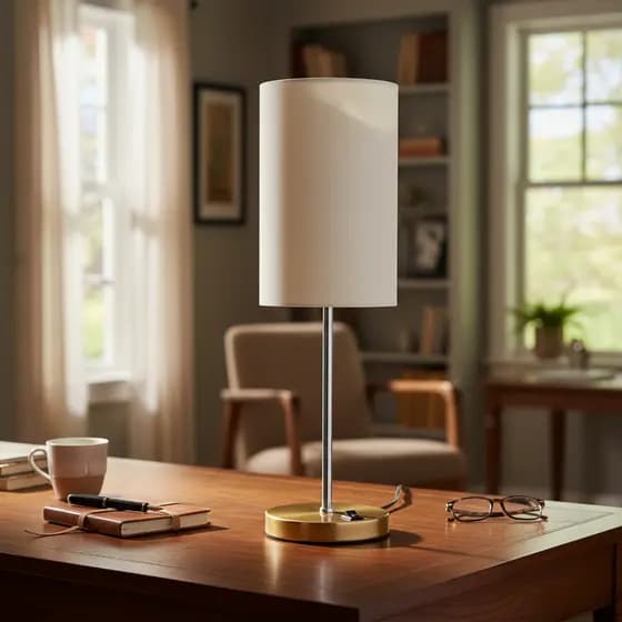 Luminária Abajur de Mesa Redondo Dourado Com Interruptor Com Cúpula algodão casa canto sala cabeceira de cama Quarto