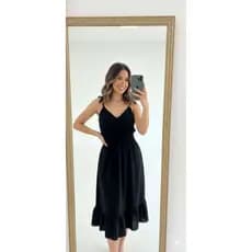 Vestido Feminino com Alça de Amarrar Tecido Duna Soltinho Midi