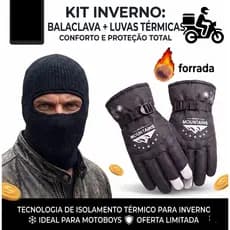 Kit Touca Ninja Balaclava + Luva Impermeável Térmica Motoboy  Motoqueiro Motociclista Motoboy  Envio rapido oferta
