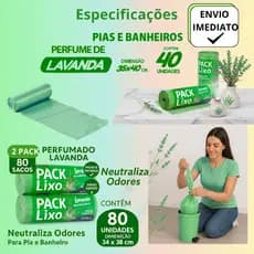 Saco de Lixo Perfumado | Kit 2 com 80 Sacos 34x38cm | Neutraliza Mal Cheiro
