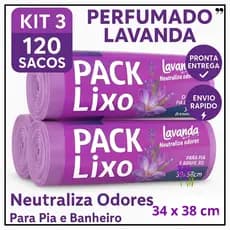 Kit 3 Saco de Lixo Perfumado com 120 Sacos Para Pia e Banheiro 34x38 Neutraliza Mal Cheiro Saco de lixo cozinha