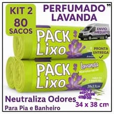Kit 2  Saco de Lixo Perfumado Lavanda com 80 Sacos Para Pia e Banheiro 34x38 Neutraliza Mal Cheiro Saco de lixo cozinha