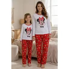 kit pijama feminino adulto + pijama feminino infantil longo de inverno calça manga comprida mãe e filha  Minnei