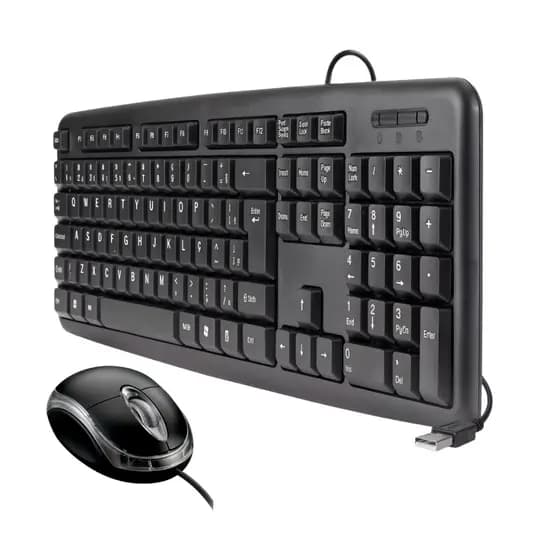 Kit Teclado Preto + Mouse Com Fio Usb Ergonomigo Para Computador Notebook Escola Trabalho