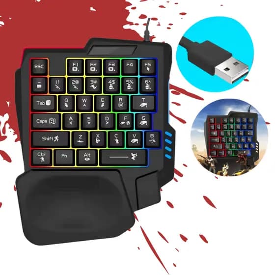 Teclado Gamer Luminoso Ergonomico Mecanico Uma Mão 35 Teclas Rgb Com Luz Rainbow Jogos