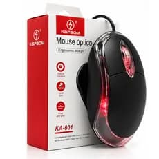 Mouse USB Óptico Com Led Preto Com Fio Silencioso Modos 1600 Dpi 3 Botões Preto