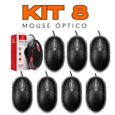 Kit 5/8 Mouse Optico Usb Compacto Lad Com Fio Silencioso 1600 Dpi 3 Botões Atacado Cor Preto