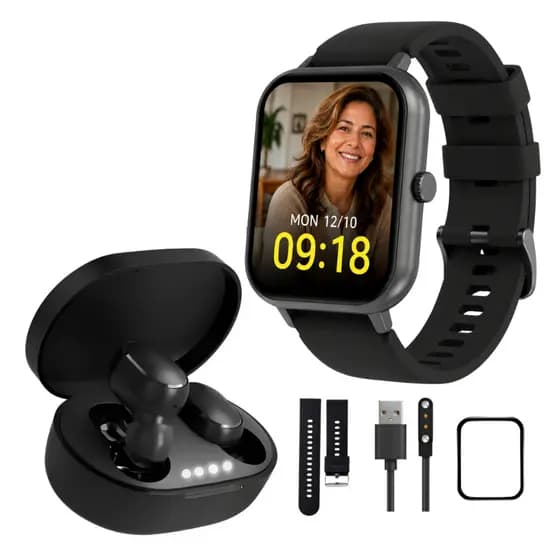 Kit Smartwatch Bluetooth + Fone Sem Fio Android iPhone Música Chamadas Som HD Oferta Premium Original Top!!!!