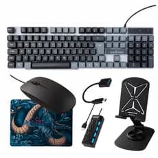 Kit Mobilador Para Android Com Teclado RGB Mouse Tripé Adaptador Otg C Hub Mouse Pad Varias Cores