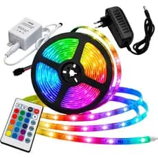 Fita LED RGB 5 Metros USB com Controle Remoto e Sensor de Som, Luzes Iluminação para TV, Quarto Gamer