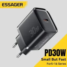 Carregador Turbo 30W USB-C  Essager Original | Carga Rápida iPhone e Android | Bivolt
