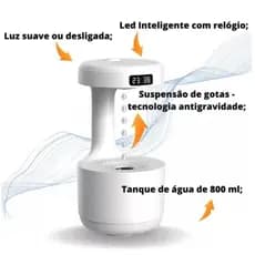 Umidificador Gotas De Água Gravidade Com Relógio Digital Led