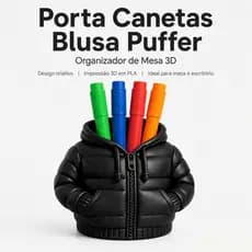 Porta Canetas Organizador de Mesa Moderno Blusa Puffer Papelaria Criativa