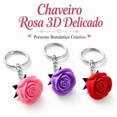 Chaveiro Rosa 3D Delicado | Flor Decorativa em 3D | Presente Romântico Criativo | Lembrancinha