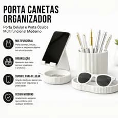 Porta Canetas Lápis Organizador de mesa escritório Porta Celular Porta Oculos Branco Supremo