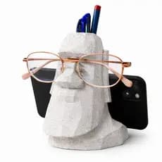 Organizador de Mesa Moai | Suporte para Celular + Óculos + Canetas | Decoração Moderna