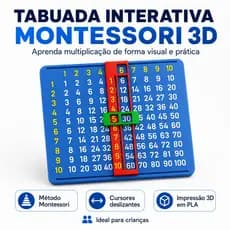 Tabuada Interativa Montessori 3D | Tabuada Educativa Matemática | Impressão 3D| Aprendizado Infantil